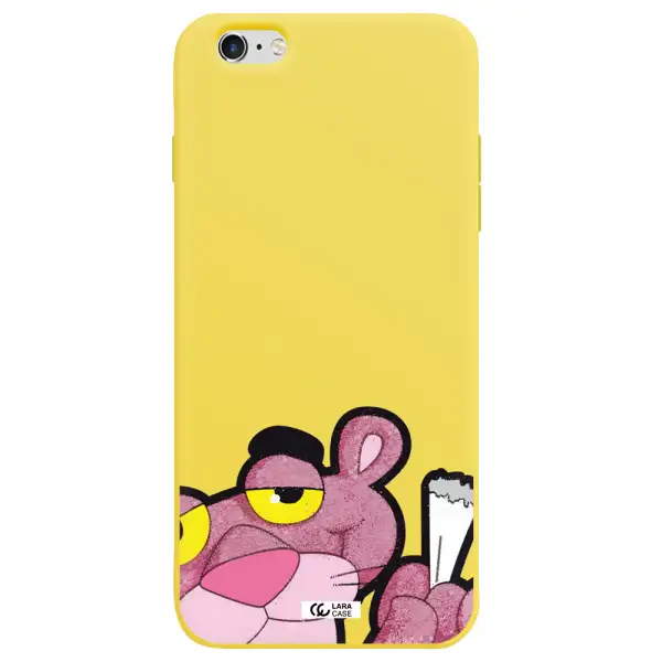 a cartoon of a pink bear Apple iPhone 6S Silicone canary yellow Case