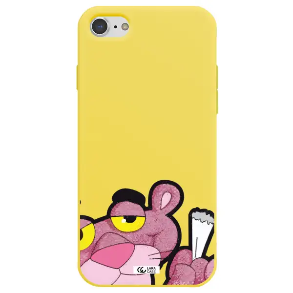 a cartoon of a pink bear Apple iPhone 7 Silicone canary yellow Case