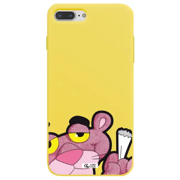 a cartoon of a pink bear Apple iPhone 8 plus Silicone canary yellow Case