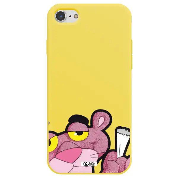 a cartoon of a pink bear Apple iPhone 8 Silicone canary yellow Case