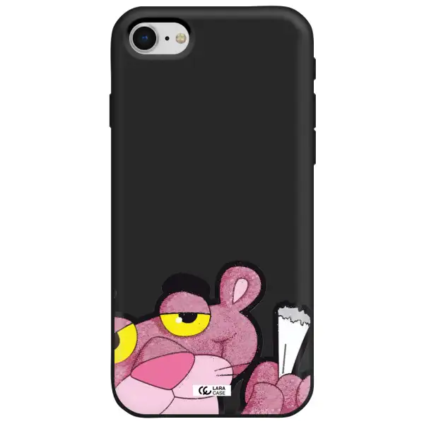 a cartoon of a pink bear Apple iPhone se 2020 Silicone black Case