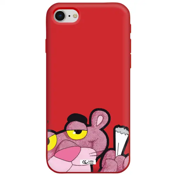 a cartoon of a pink bear Apple iPhone se 2020 Silicone Imperial Red Case