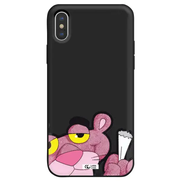 a cartoon of a pink bear Apple iPhone XS Silicone black Case