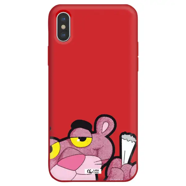 a cartoon of a pink bear Apple iPhone XS Silicone Imperial Red Case