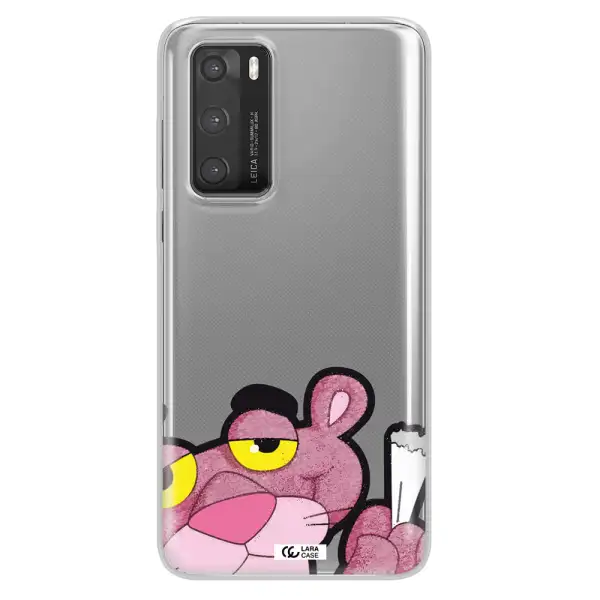 a cartoon of a pink bear Huawei P40 Clear TPU Case