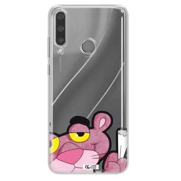 a cartoon of a pink bear Huawei Y6P Clear TPU Case