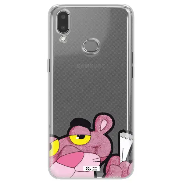 a cartoon of a pink bear Samsung A10S Clear TPU Case