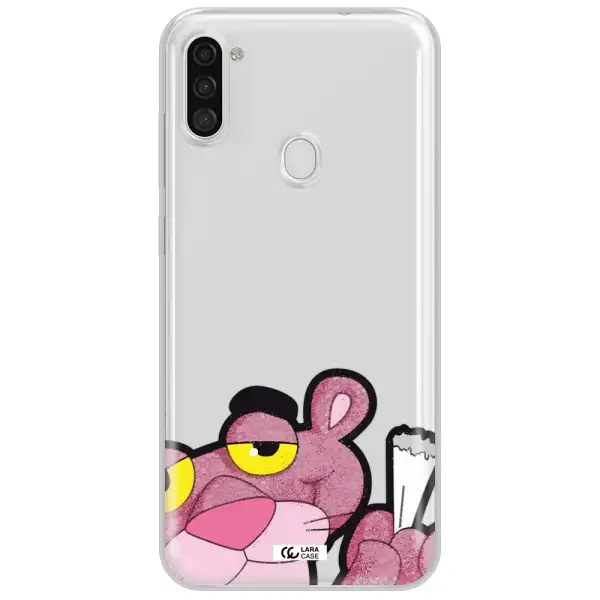 a cartoon of a pink bear Samsung A11 Clear TPU Case