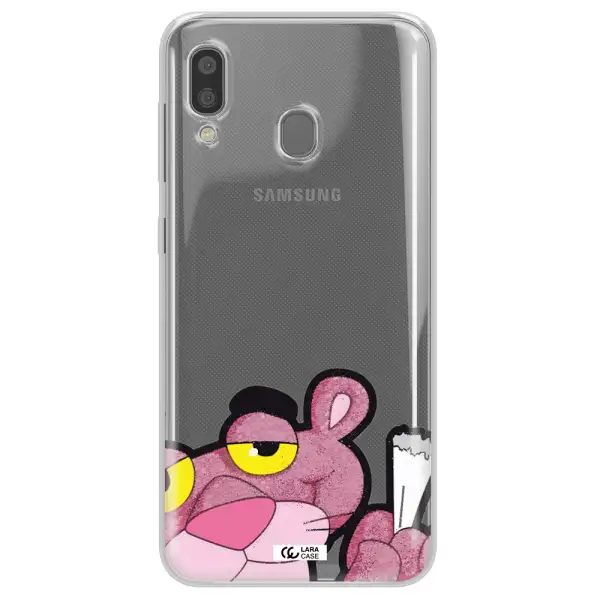 a cartoon of a pink bear Samsung A20 Clear TPU Case