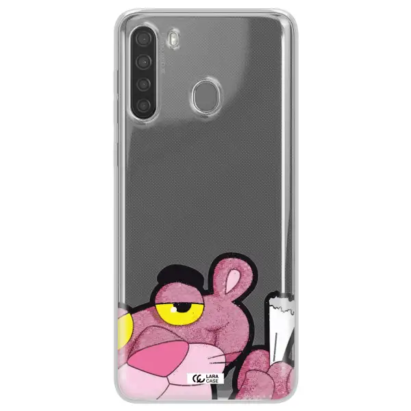 a cartoon of a pink bear Samsung A21 Clear TPU Case