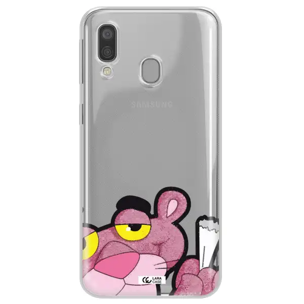 a cartoon of a pink bear Samsung A40 Clear TPU Case