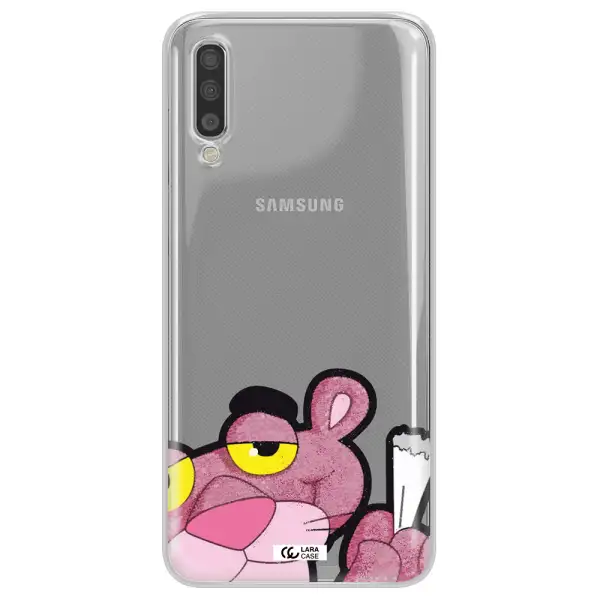 a cartoon of a pink bear Samsung A70 Clear TPU Case
