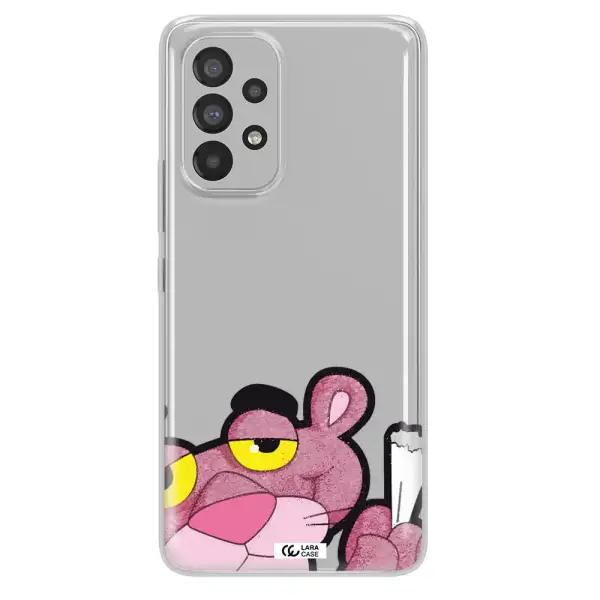 a cartoon of a pink bear Samsung A73 Clear TPU Case