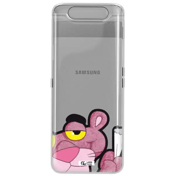 a cartoon of a pink bear Samsung A80 Clear TPU Case