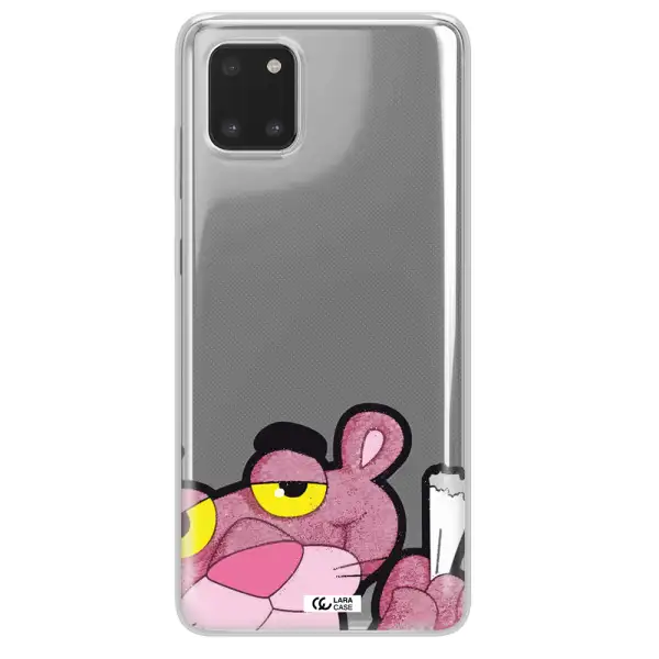 a cartoon of a pink bear Samsung A81 Clear TPU Case