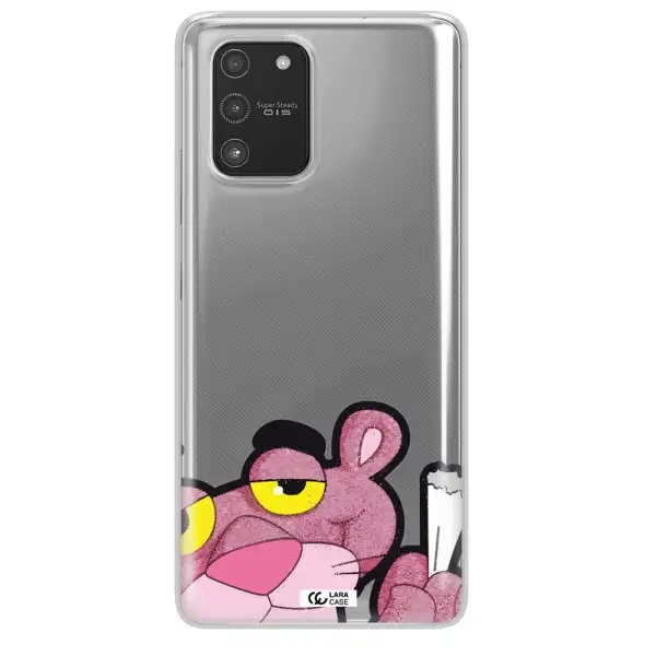 a cartoon of a pink bear Samsung A91 Clear TPU Case