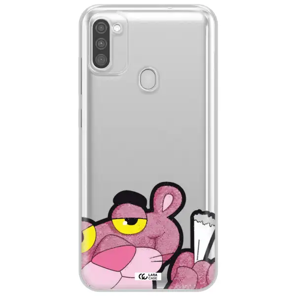 a cartoon of a pink bear Samsung M11 Clear TPU Case