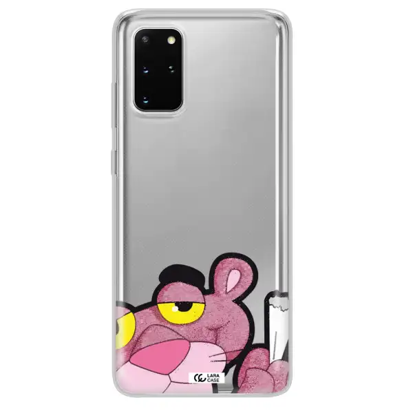a cartoon of a pink bear Samsung S 20 Plus Clear TPU Case