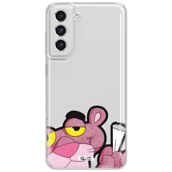 A Cartoon Of A Pink Bear Samsung S21 Fe Clear Tpu Case