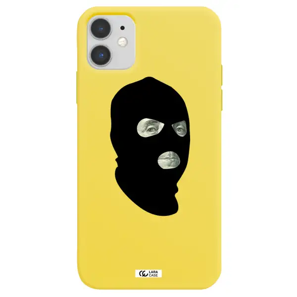a person wearing a mask Apple iPhone 11 Silicone canary yellow Case