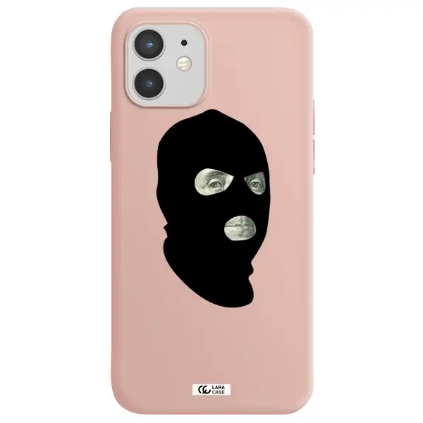 a person wearing a mask Apple iPhone 12 Silicone pastel pink Case