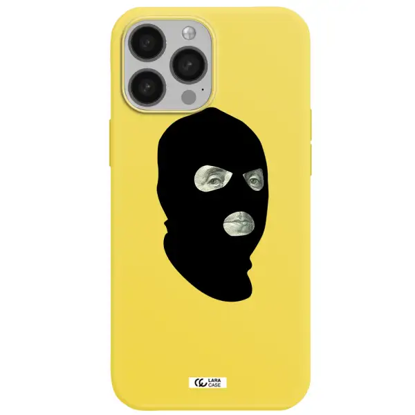 a person wearing a mask Apple iPhone 13 Pro Silicone canary yellow Case