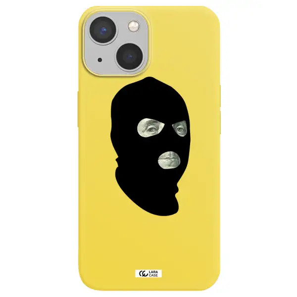 a person wearing a mask Apple iPhone 13 Silicone canary yellow Case