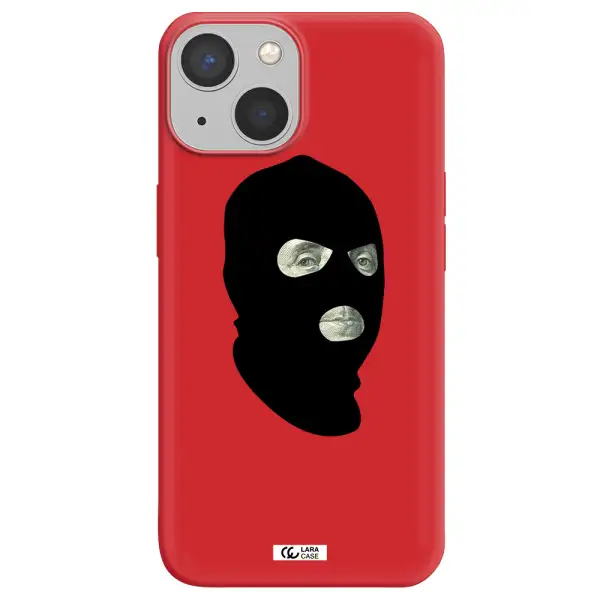 a person wearing a mask Apple iPhone 13 Silicone Imperial Red Case