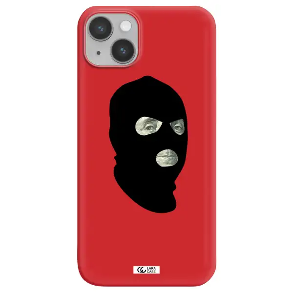a person wearing a mask Apple iPhone 14 plus Silicone Imperial Red Case