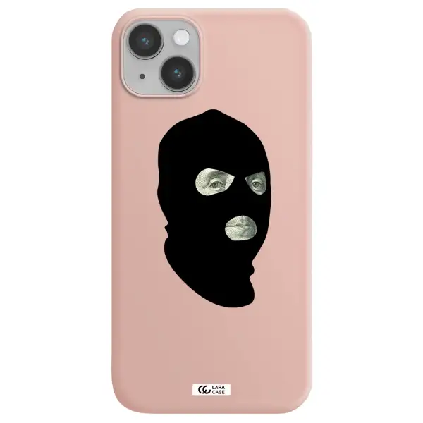 a person wearing a mask Apple iPhone 14 plus Silicone pastel pink Case