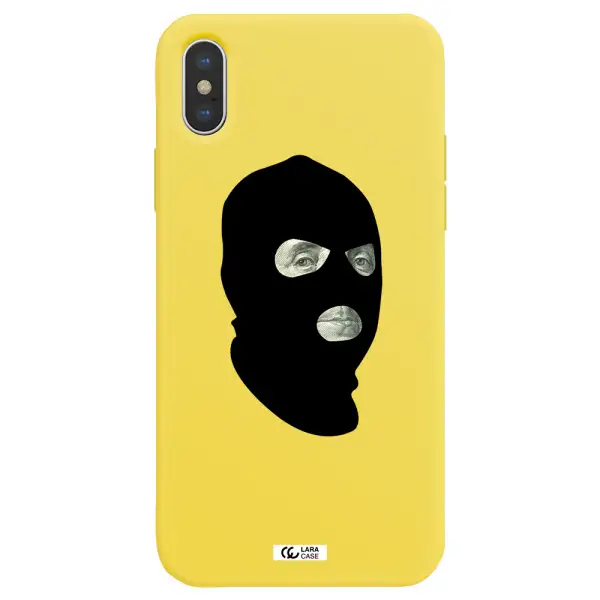 a person wearing a mask Apple iPhone X Silicone canary yellow Case