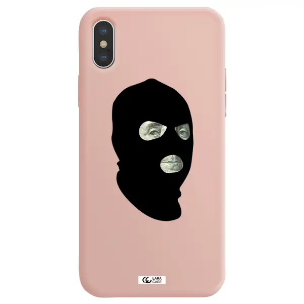 a person wearing a mask Apple iPhone XS Silicone pastel pink Case