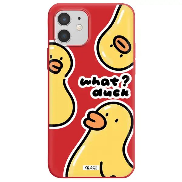 a group of yellow ducks Apple iPhone 12 Silicone Imperial Red Case