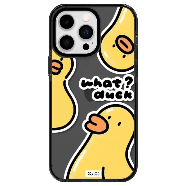 a group of yellow ducks Apple iPhone 15 Pro impact Smoke Black Case