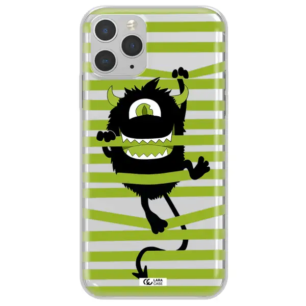 a black monster with horns and green stripes Apple iPhone 11 pro Clear TPU Case