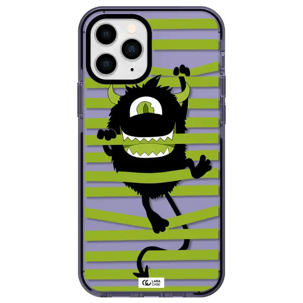 a black monster with horns and green stripes Apple iPhone 11 pro impact Lilac Case