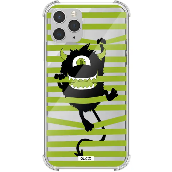 a black monster with horns and green stripes Apple iPhone 11 pro max Clear PC Case