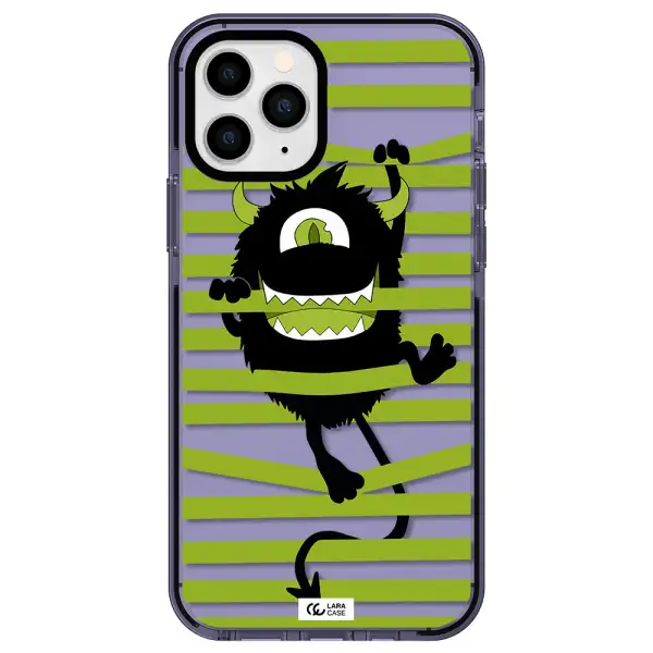 a black monster with horns and green stripes Apple iPhone 11 pro max impact Lilac Case