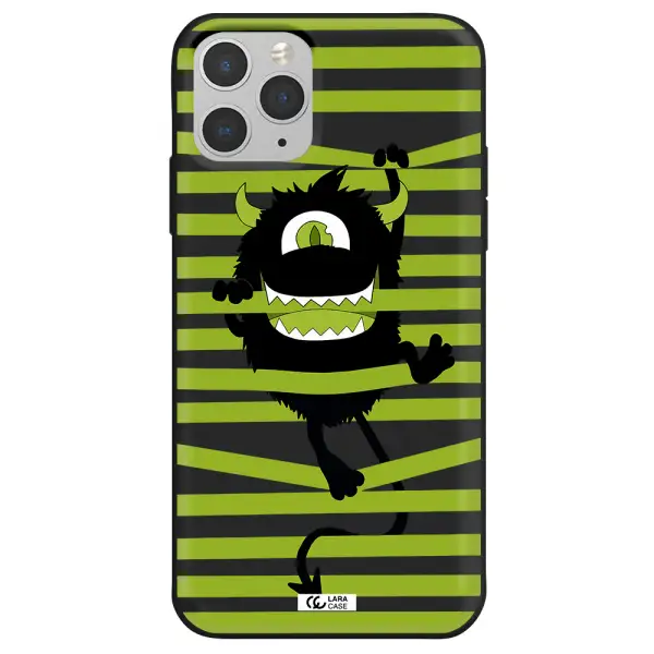 a black monster with horns and green stripes Apple iPhone 11 pro max Silicone black Case
