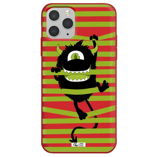 a black monster with horns and green stripes Apple iPhone 11 pro max Silicone Imperial Red Case
