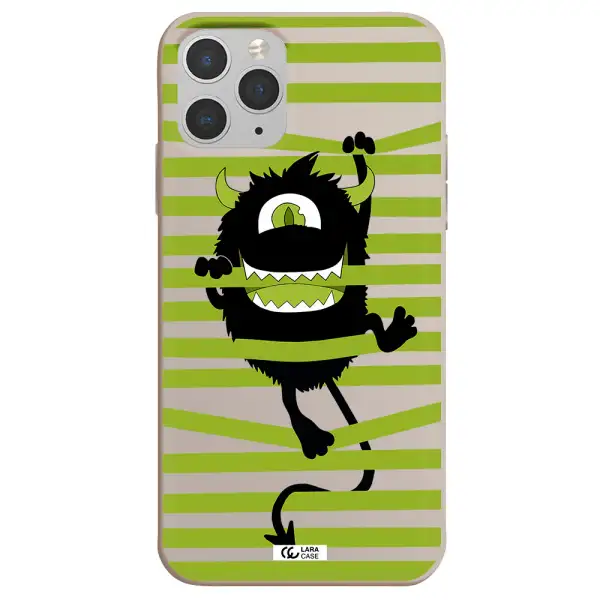 a black monster with horns and green stripes Apple iPhone 11 pro max Silicone Stone Case