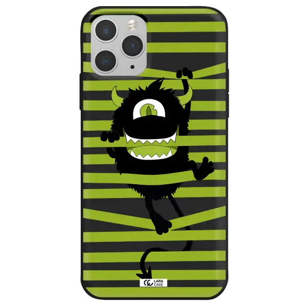 a black monster with horns and green stripes Apple iPhone 11 pro Silicone black Case