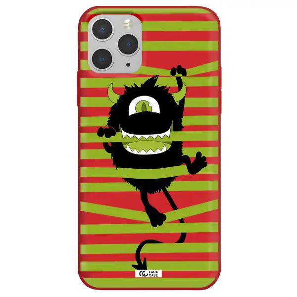 a black monster with horns and green stripes Apple iPhone 11 pro Silicone Imperial Red Case