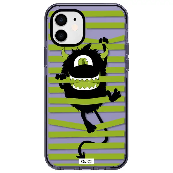 a black monster with horns and green stripes Apple iPhone 12 impact Lilac Case