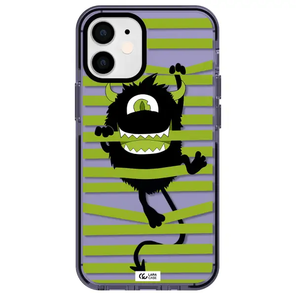 a black monster with horns and green stripes Apple iPhone 12 mini impact Lilac Case