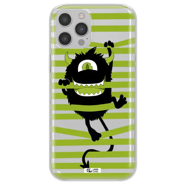 a black monster with horns and green stripes Apple iPhone 12 pro Clear TPU Case
