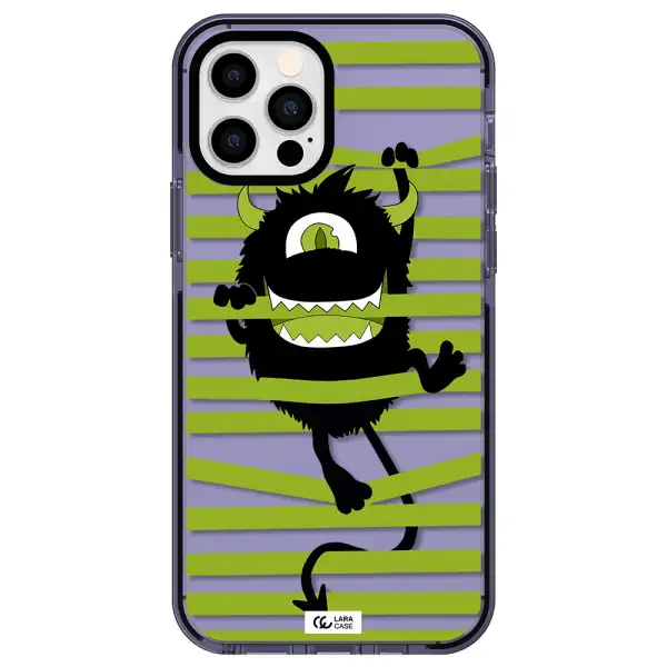 a black monster with horns and green stripes Apple iPhone 12 pro impact Lilac Case