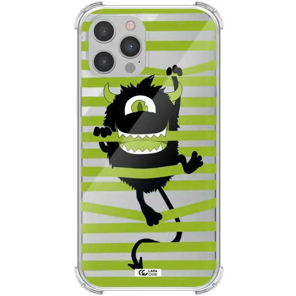 a black monster with horns and green stripes Apple iPhone 12 pro max Clear PC Case