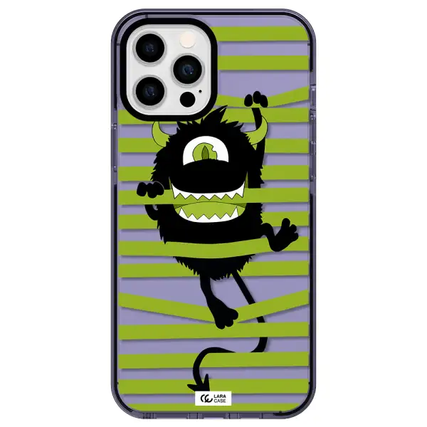 a black monster with horns and green stripes Apple iPhone 12 pro max impact Lilac Case