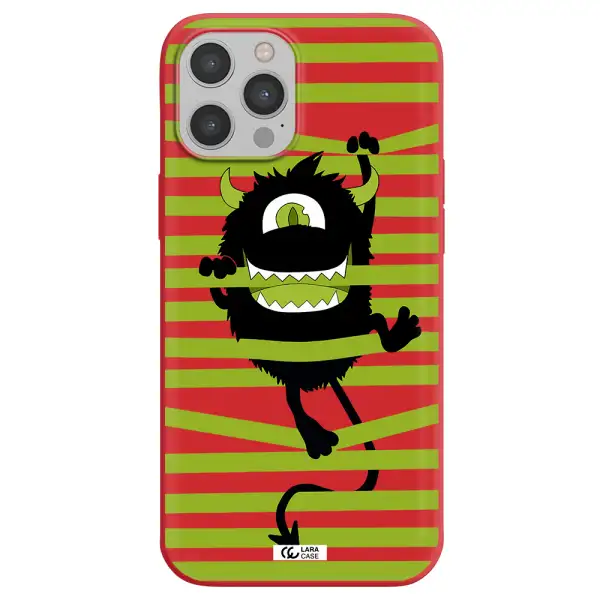 a black monster with horns and green stripes Apple iPhone 12 pro max Silicone Imperial Red Case
